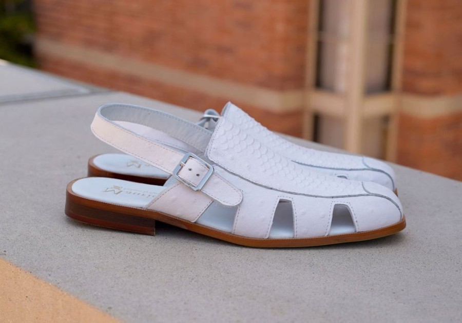 Maurice Maurice Embossed Calfskin Slip-On Back-Strap Sandal White | Sandals