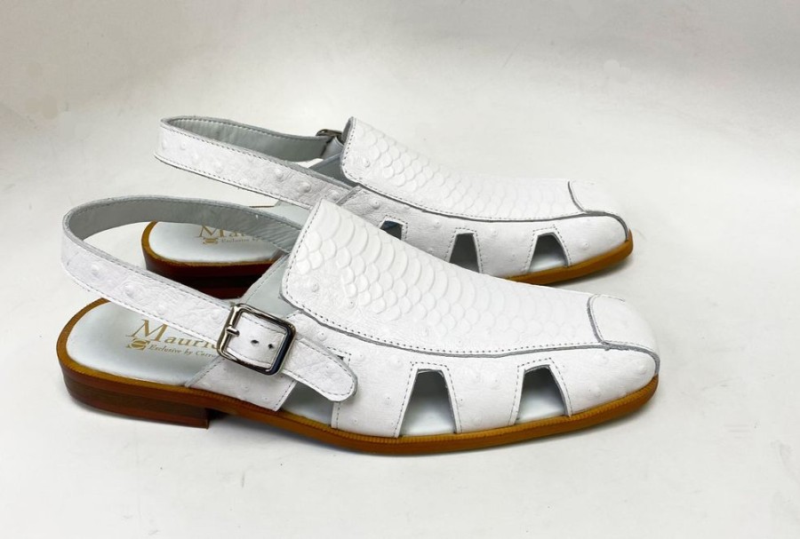 Maurice Maurice Embossed Calfskin Slip-On Back-Strap Sandal White | Sandals