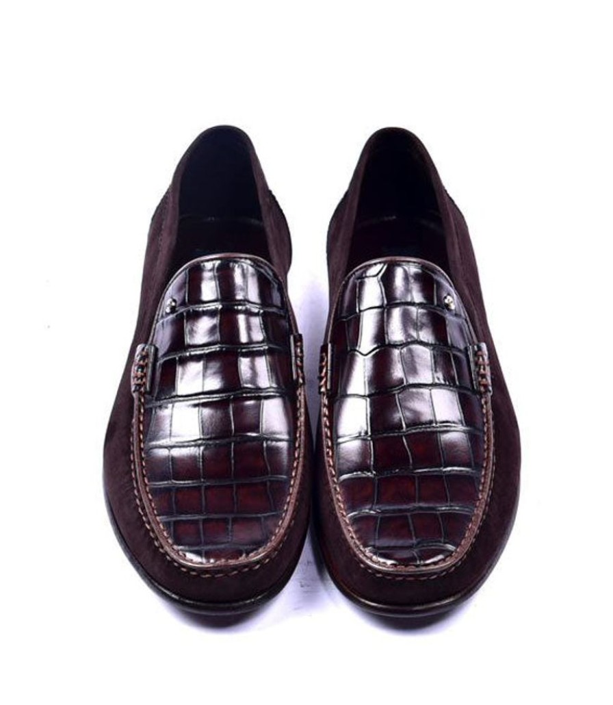 Corrente Corrente Crocodile Embossed Calfskin & Suede Loafer Brown | Suede