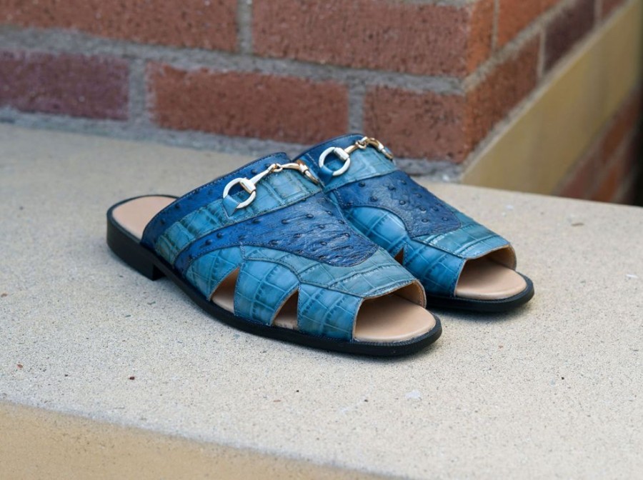 Maurice Maurice Embossed Calfskin Slip-On Sandal Sky/Blue | Sandals