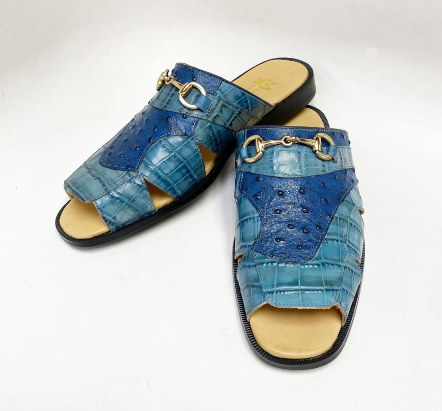 Maurice Maurice Embossed Calfskin Slip-On Sandal Sky/Blue | Sandals