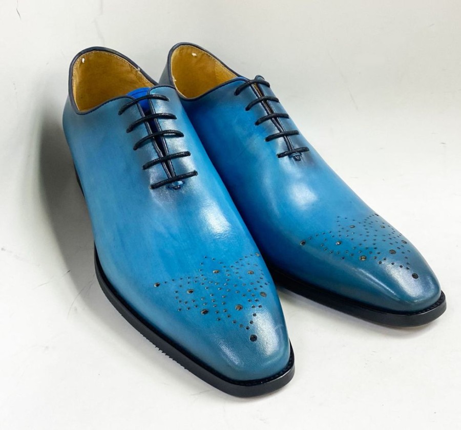 CARRUCCI Burnished Calfskin Lace-Up Oxford Ocean Blue | Lace-Ups