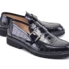 Pelle Pelle Crocodile Embossed Calfskin Slip-On Loafer Black | Lace-Ups