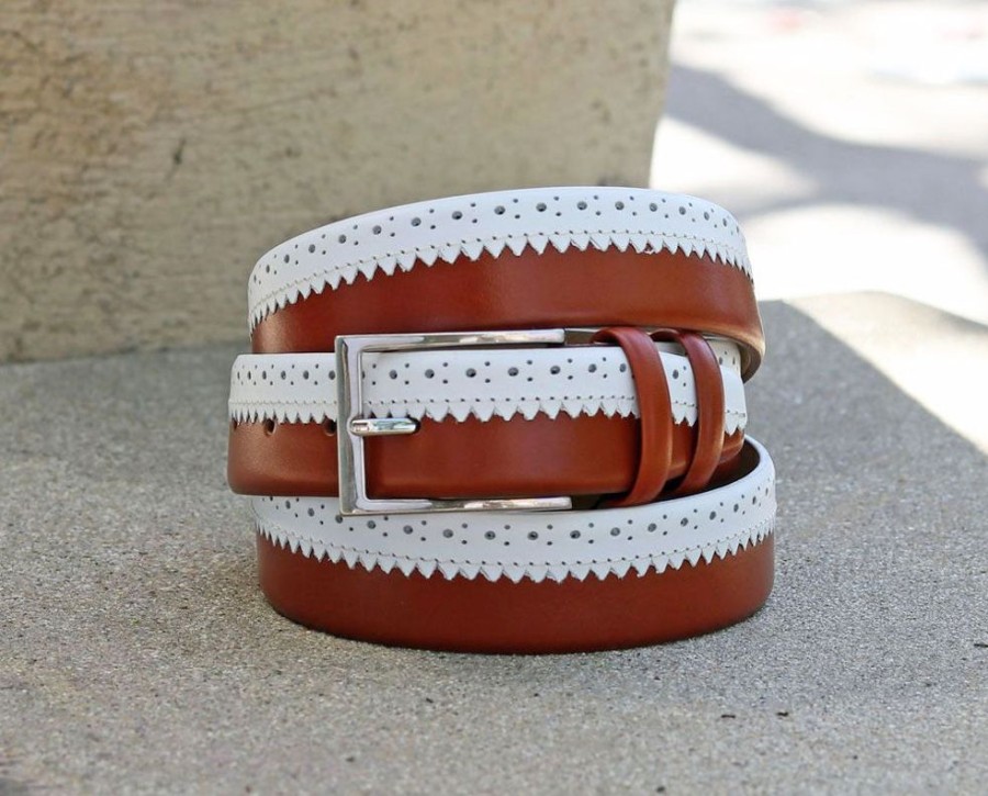 Maurice Maurice Two-Tone Leather Belt 3-Tan/White | Belts