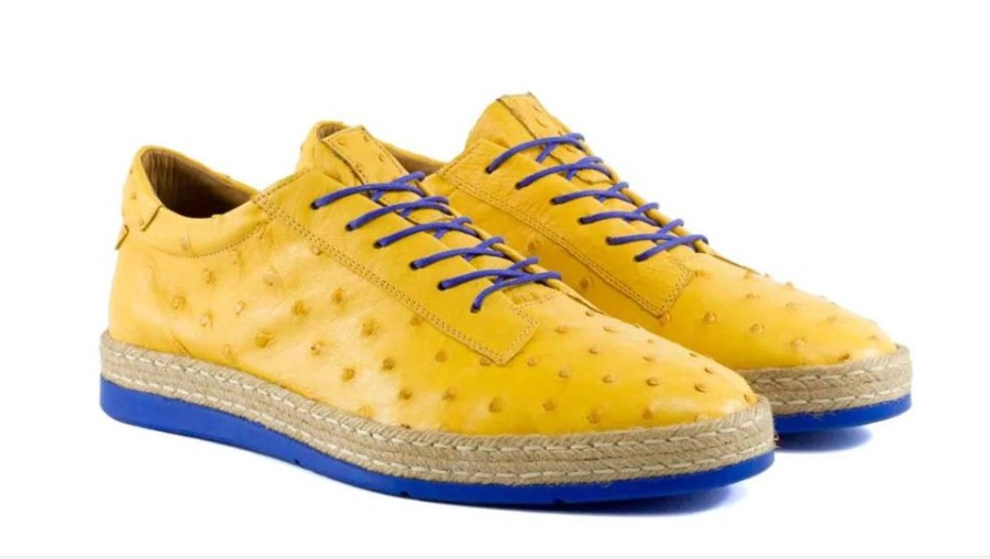 Pelle Pelle "Monaco" Ostrich Lace-Up Shoe Yellow | Exotics