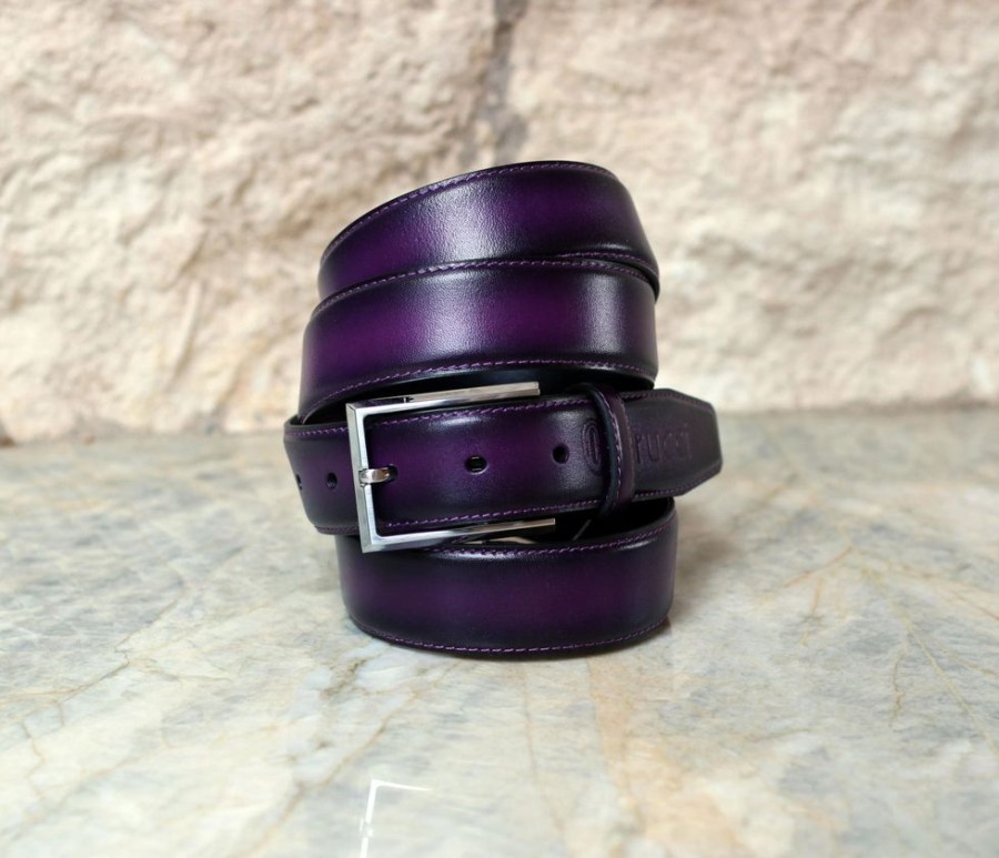 CARRUCCI Burnished Calfskin Belt Purple | Belts