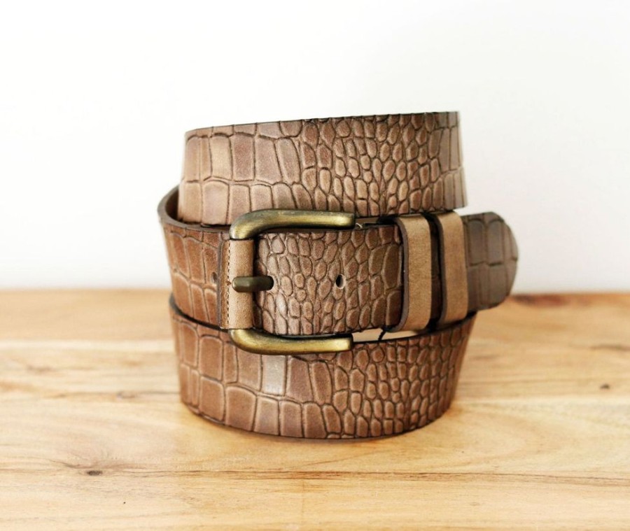 Maurice Crocodile Printed Leather Belt Taupe | Belts