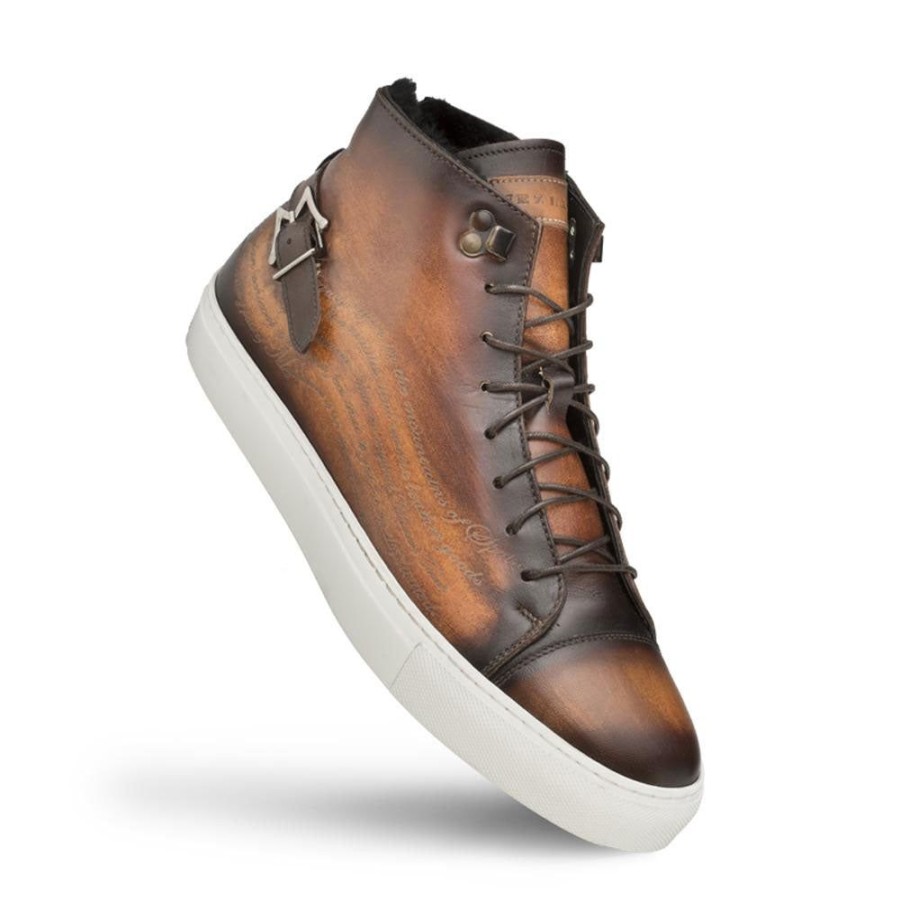 Mezlan Mezlan Etched High-Top Sneaker Cognac | Sneakers