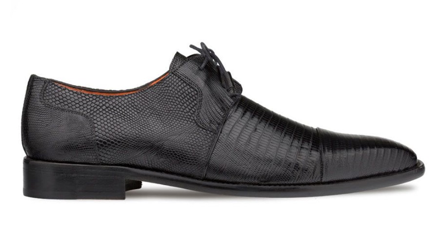 Mezlan Cap Toe Lizard Lace Up Derby Black | Exotics