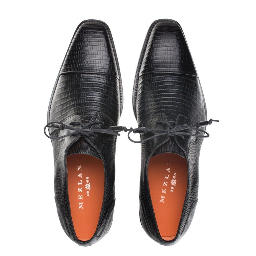 Mezlan Cap Toe Lizard Lace Up Derby Black | Exotics