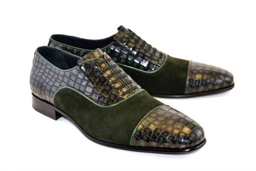 Corrente Corrente Calfskin & Suede Lace-Up Oxford Green | Suede