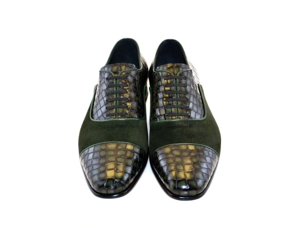 Corrente Corrente Calfskin & Suede Lace-Up Oxford Green | Suede