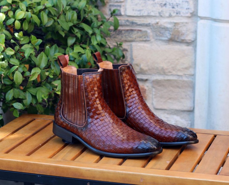 Carrucci by Maurice Woven Calfskin Slip-On Boot Cognac | Boots