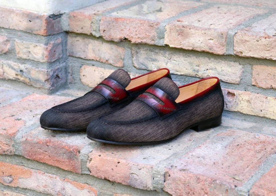 CARRUCCI Woven Canvas & Calfskin Slip-On Loafer Brown/Burgundy | Loafers