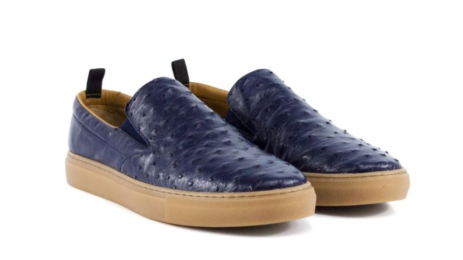 Pelle Pelle "Grafton" Ostrich Slip-On Loafer Navy | Exotics