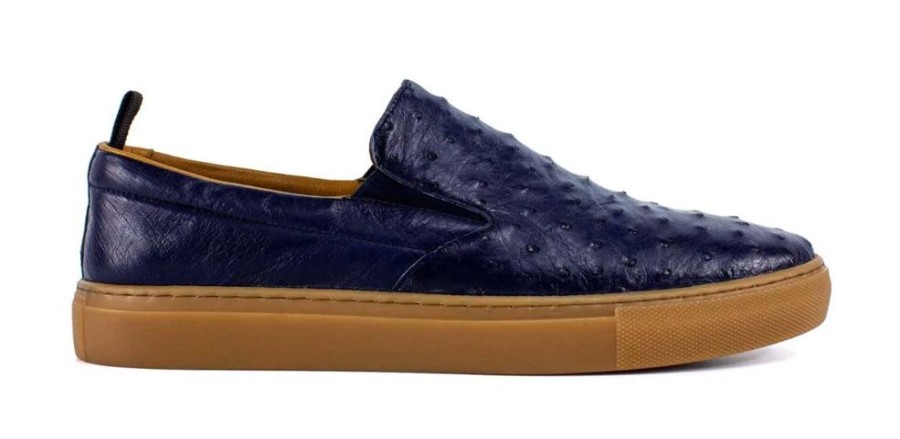 Pelle Pelle "Grafton" Ostrich Slip-On Loafer Navy | Exotics