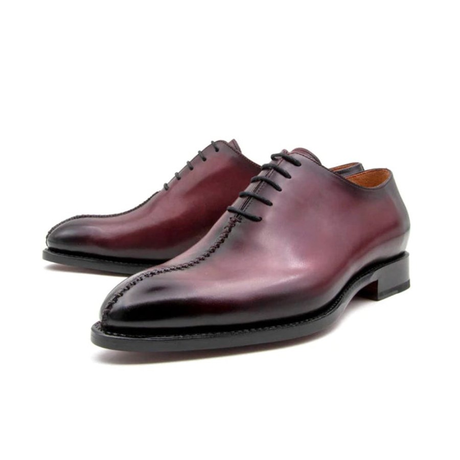 Ugo Vasare Derrick Burnished Calfskin Lace-Up Oxford Burgundy | Lace-Ups