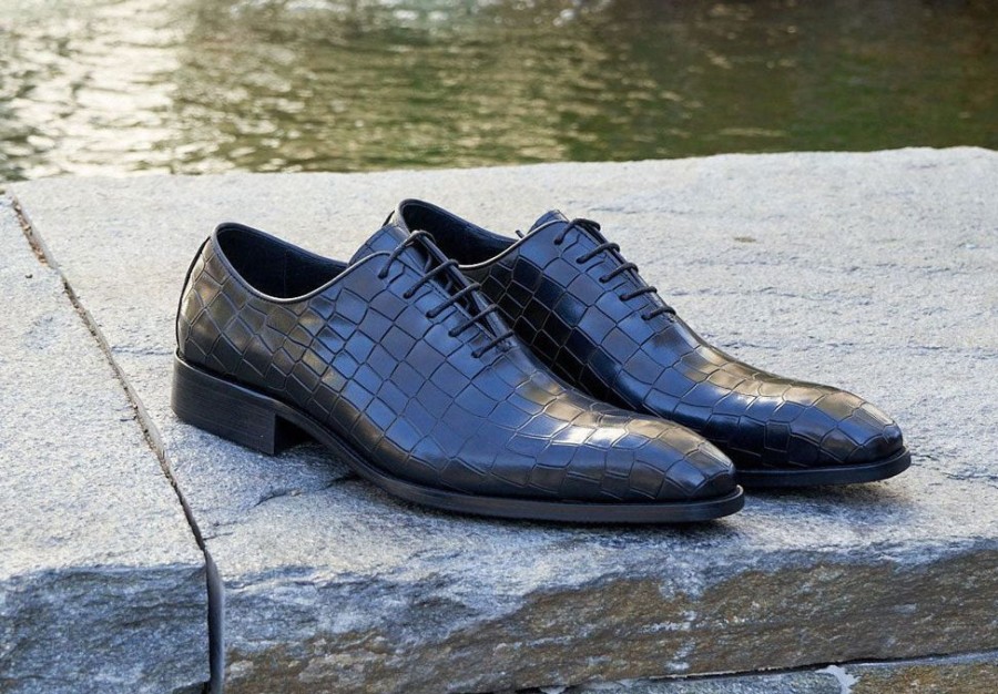 Carrucci by Maurice Crocodile Embossed Calfskin Lace-Up Oxford Black | Lace-Ups