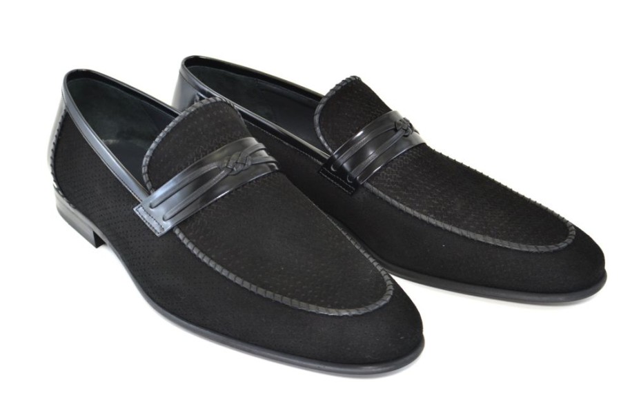 Corrente Corrente Perforated Suede Slip-On Loafer Black | Suede