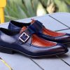 CARRUCCI Calfskin Slip-On Spectator Monkstrap Shoe Brown/Navy | Monkstraps