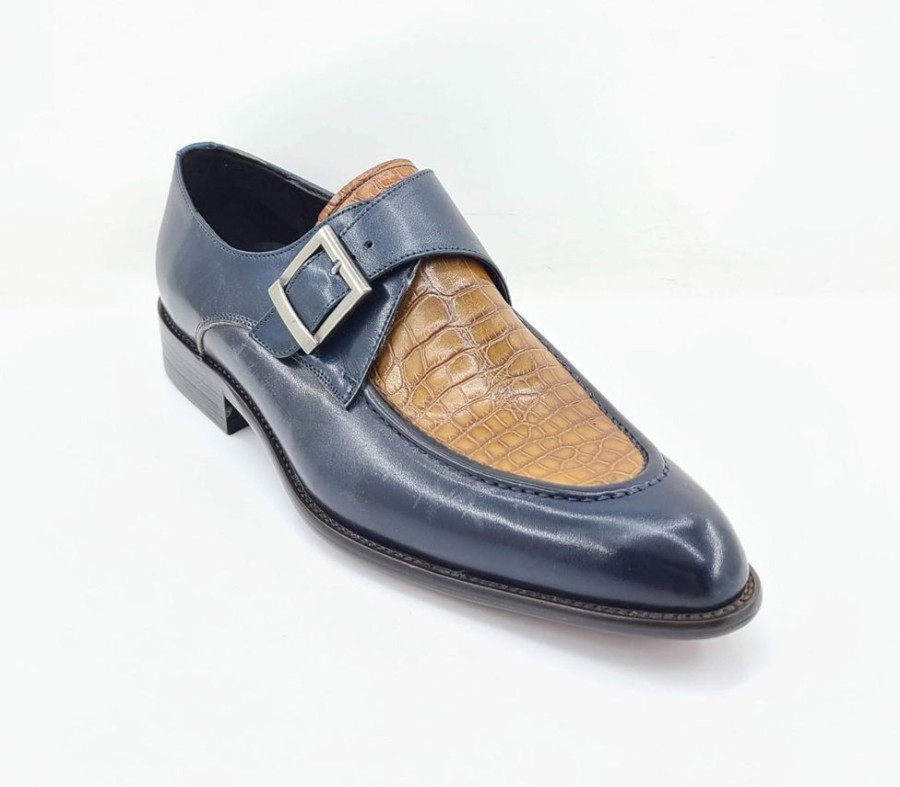 CARRUCCI Calfskin Slip-On Spectator Monkstrap Shoe Brown/Navy | Monkstraps