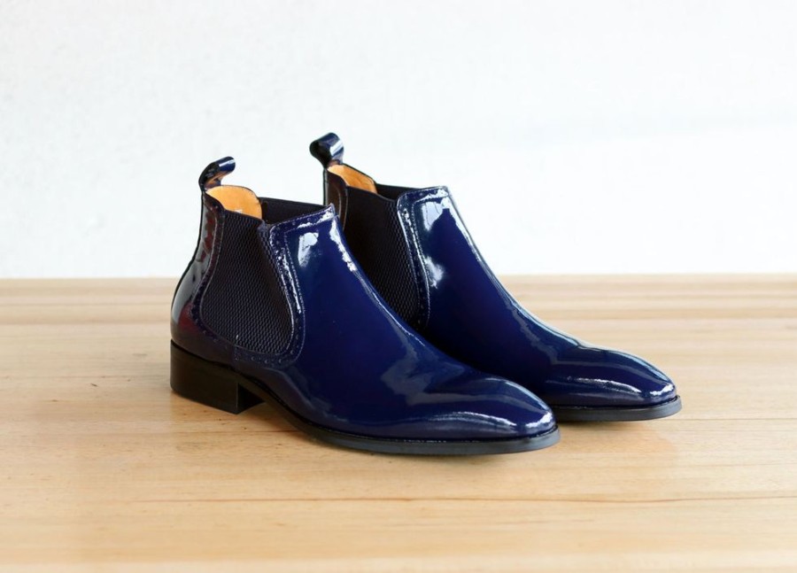 Carrucci by Maurice Shiny Calfskin Slip-On Boot Blue | Boots