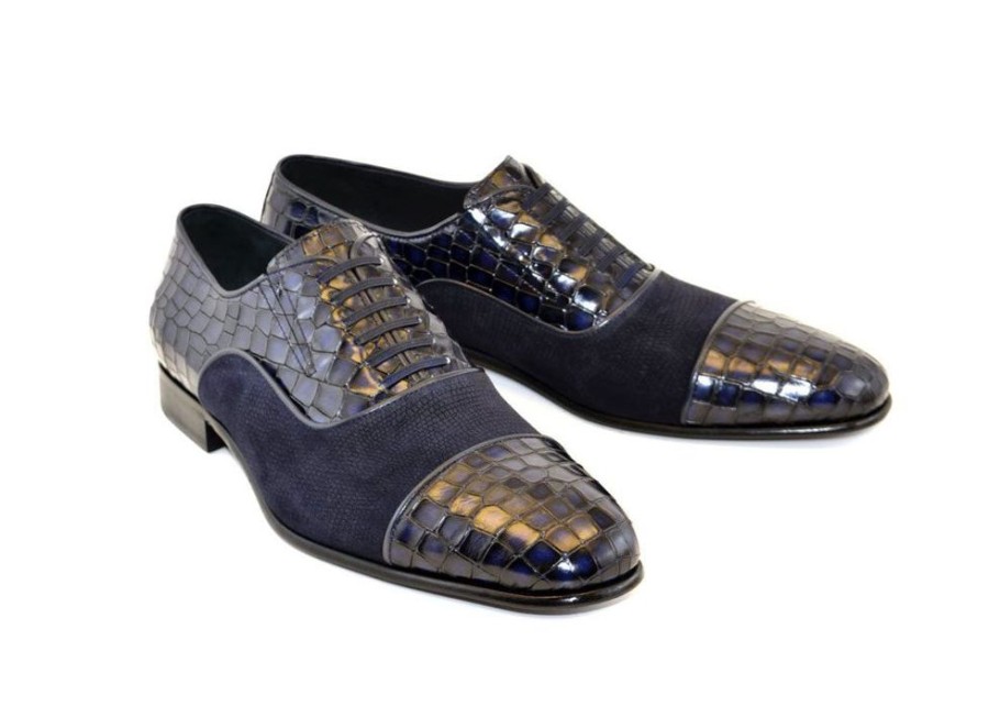 Corrente Corrente Calfskin & Suede Lace-Up Oxford Navy | Suede