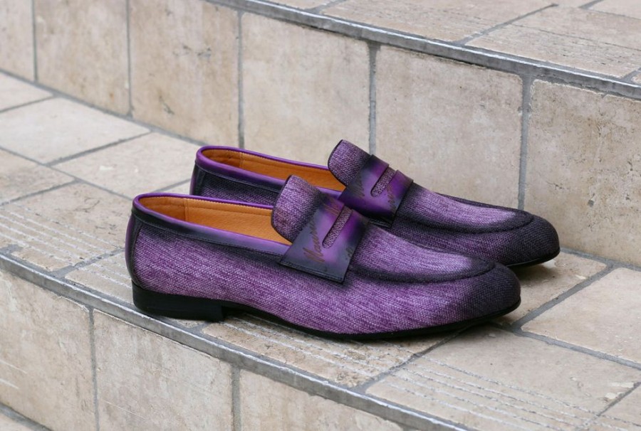 CARRUCCI Woven Canvas & Calfskin Slip-On Loafer Purple | Loafers