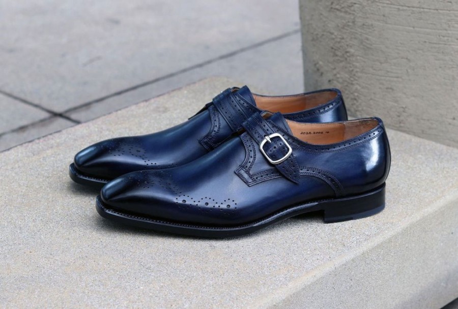 Ugo Vasare Eric Burnished Calfskin Monkstrap Shoe Blue | Monkstraps