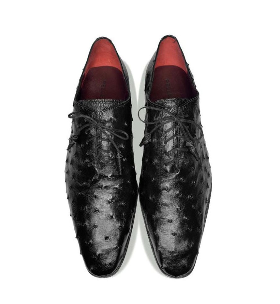 Pelle Exotics Pelle Exotics Ostrich Quill Lace-Up Oxford Black | Exotics