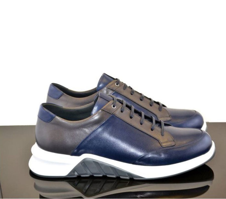 Corrente Corrente Calfskin Sport Shoe Blue/Grey | Sneakers