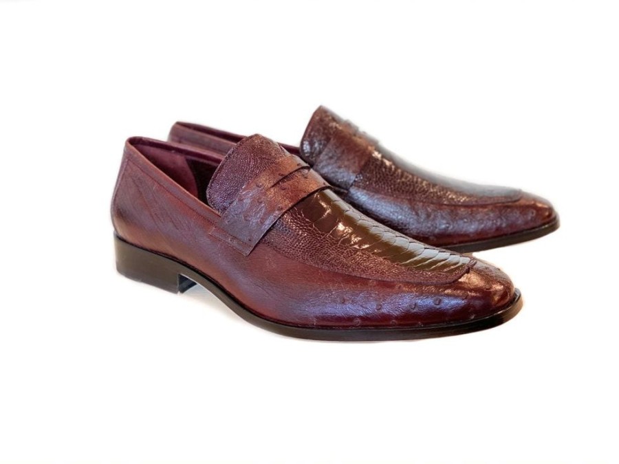 Pelle Exotics Pelle Exotics Ostrich Slip-On Penny Loafer Burgundy | Exotics