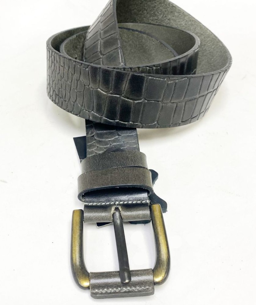 Maurice Crocodile Printed Leather Belt Grey | Belts