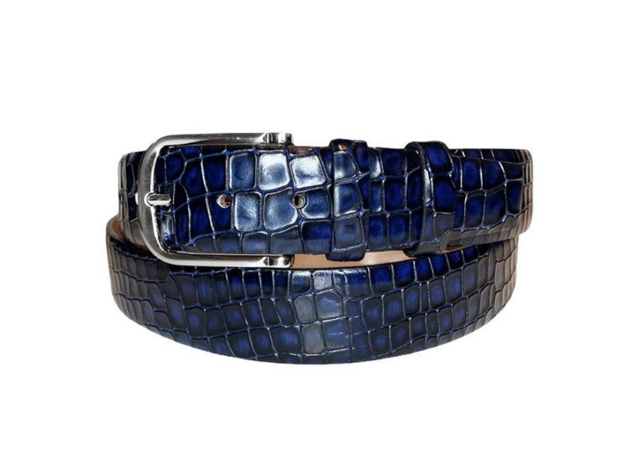 Corrente Corrente Crocodile Printed Calfskin Belt Navy | Belts