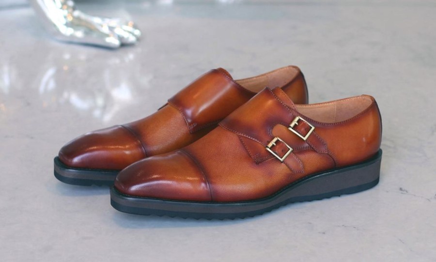 CARRUCCI Calfskin Double Monkstrap Shoe Cognac | Monkstraps