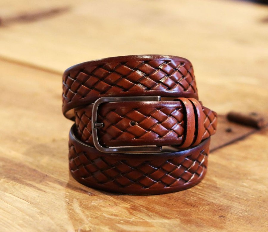 Maurice Woven Leather Belt Camel | Belts