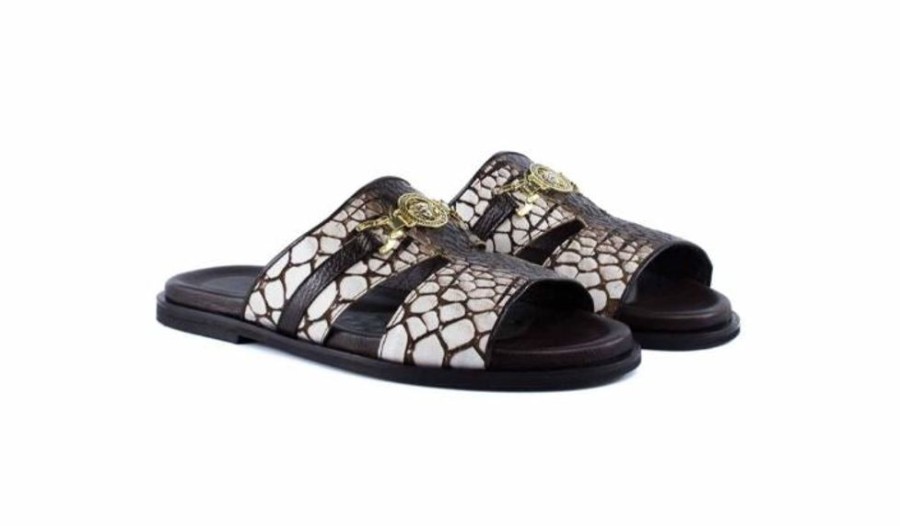 Pelle Pelle "Vinnie" Slip-On Calfskin Sandal Brown/White | Sandals