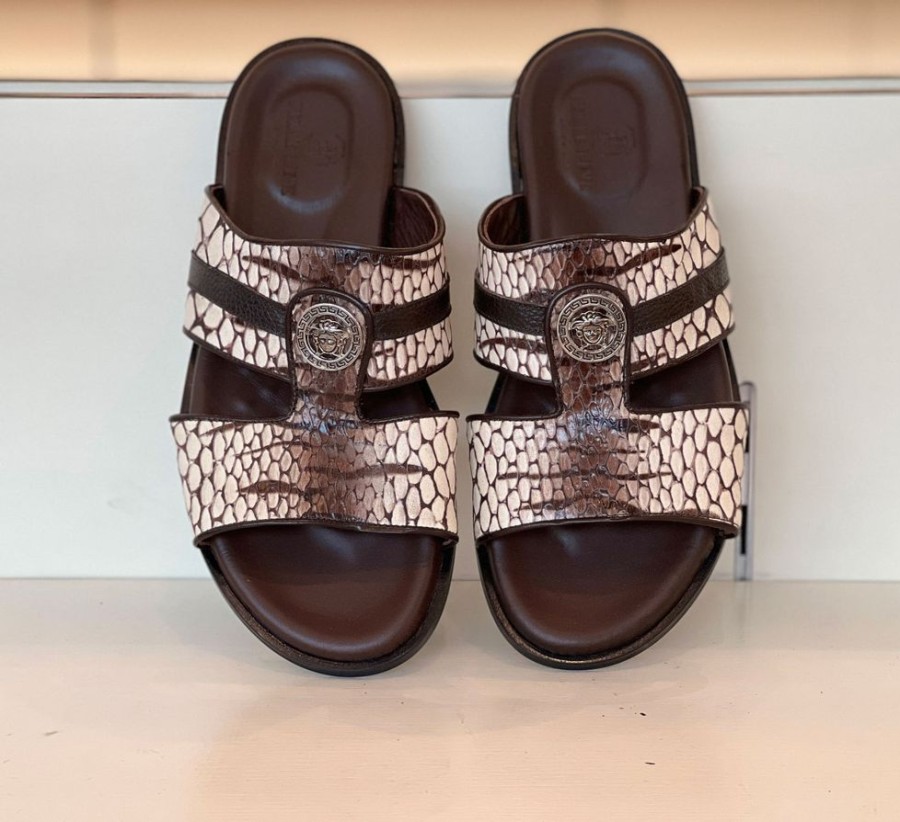 Pelle Pelle "Vinnie" Slip-On Calfskin Sandal Brown/White | Sandals