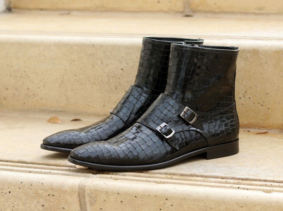 Corrente Crocodile Printed Calfskin Slip-On Boot Black | Boots