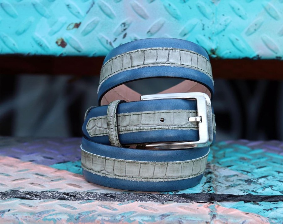 Corrente Corrente Printed Calfskin Belt Blue | Belts