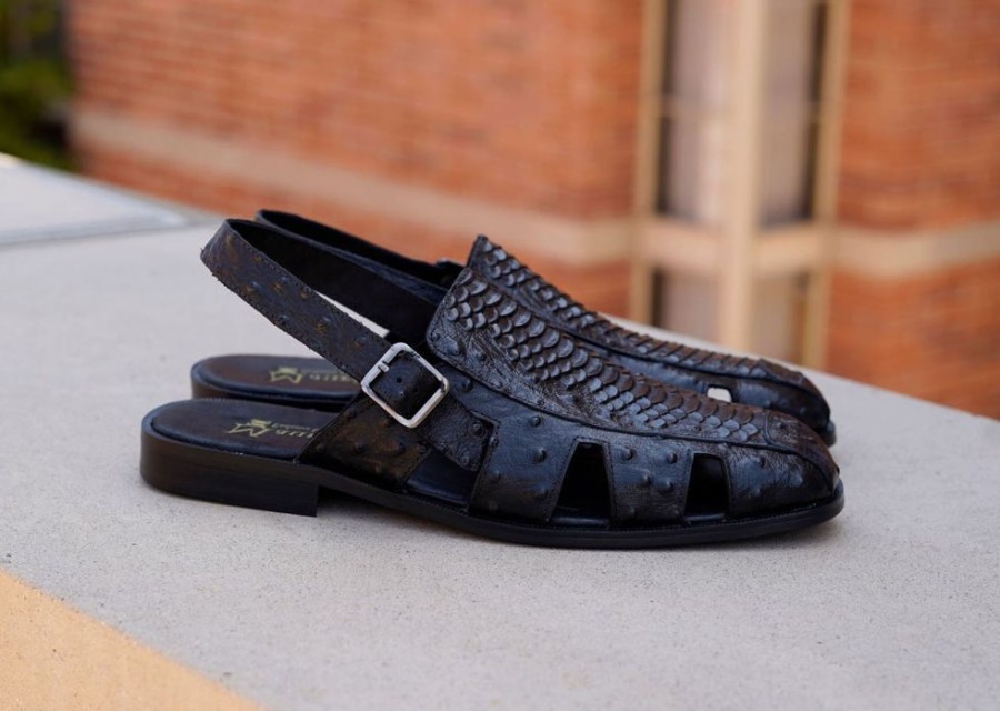 Maurice Maurice Embossed Calfskin Slip-On Back-Strap Sandal Black | Sandals