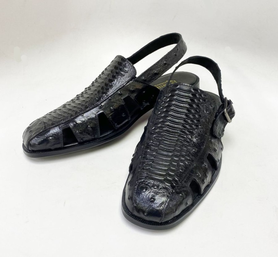 Maurice Maurice Embossed Calfskin Slip-On Back-Strap Sandal Black | Sandals