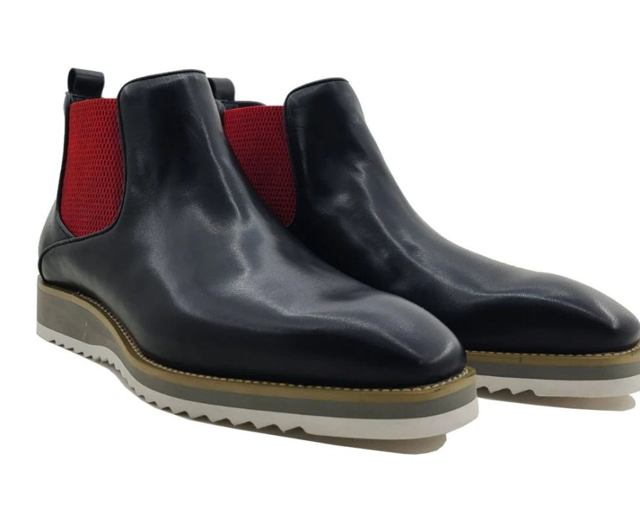 Maurice Burnished Calfskin Slip-On Boot Black/Red | Boots