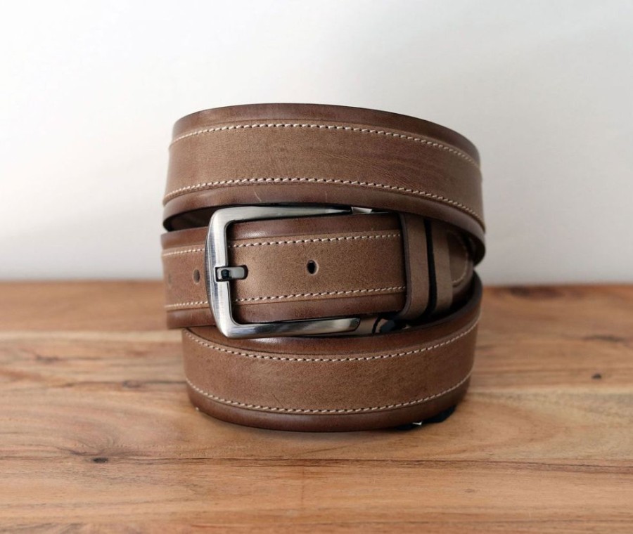 Maurice Stitched Leather Belt Taupe | Belts