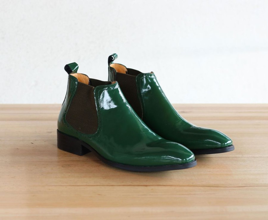 Carrucci by Maurice Shiny Calfskin Slip-On Boot Green | Boots