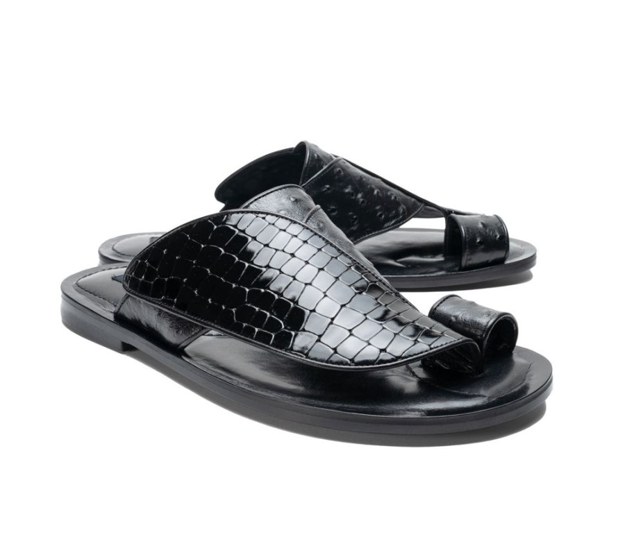 Corrente Corrente Exotic Printed Calfskin Sandal Black | Sandals