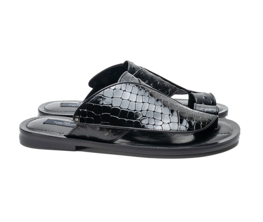 Corrente Corrente Exotic Printed Calfskin Sandal Black | Sandals