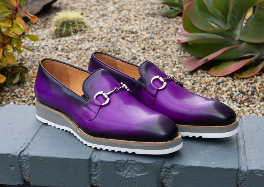 Carrucci by Maurice Calfskin Slip-On Horsebit Loafer Purple | Loafers