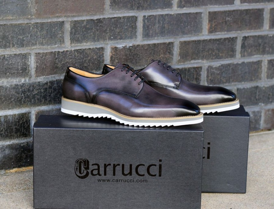 CARRUCCI Burnished Calfskin Lace-Up Shoe Grey | Lace-Ups