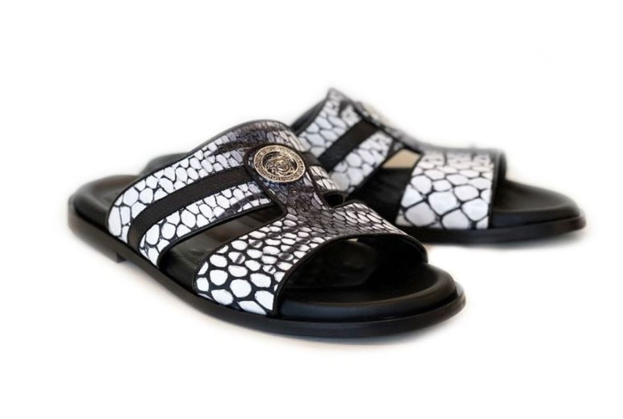 Pelle Pelle "Vinnie" Slip-On Calfskin Sandal Black/White | Sandals